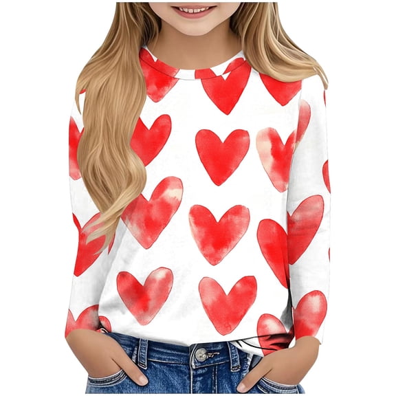 Annhoo Cute Shirts for Girl Crewneck Long Sleeve Lightweight Breathable Print Graphic Kids Blouse Giong Out Clothes