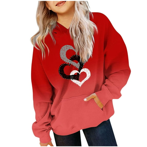 Annhoo Cute Sweatshirt for Girl Long Sleeve Plus Size Print Gradient Color Shirt with Pocket Comfortable Fashion Tops