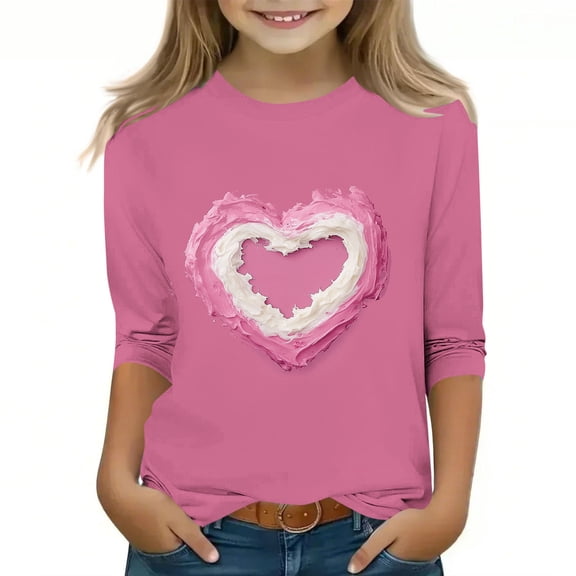 Annhoo Cute Tops for Kids Boy Girl Round Neck Long Sleeve Print Graphic Valentine's Day Shirts Fashion Casual Clothes