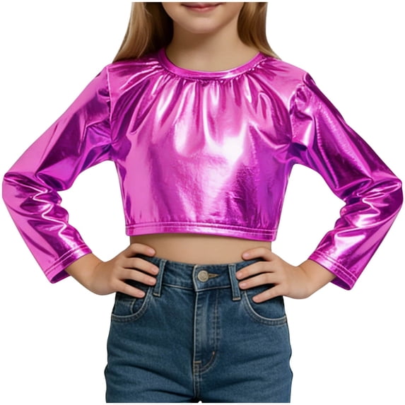 Annhoo Dancewear Tops for Girls Long Sleeve Solid Color Pullover Pleated Crewneck Shirts Trendy Clothes