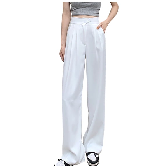 Annhoo Dress Pants for Women 2024 High Waisted Waist Pleated Straight Loose Trendy Work Business Trousers