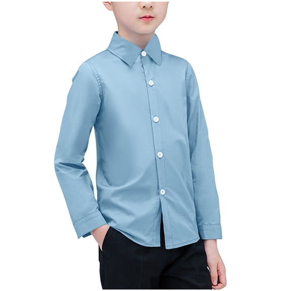 Annhoo Dress Shirts for Toddler Long Sleeve Collar Solid Color Button Down Tops Dress School Uniform Clothes
