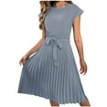 thumbnail image 1 of Annhoo Dresses for Women Summer Casual Cap Sleeve Crewneck Tie Waist Midi Dress Loose Pleated Beach Sundresses, 1 of 4