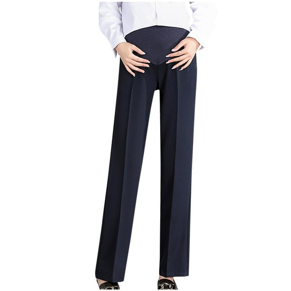 Annhoo Dressy Pants for Pregnant Women Straight Leg High Waisted Belly Support Trousers Work Business Pants with Pockets