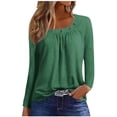 thumbnail image 1 of Annhoo Dressy Tops for Women Fall Casual Pleated Button Square Neck Long Sleeve Shirts Loose Solid Vacation T-Shirt, 1 of 5