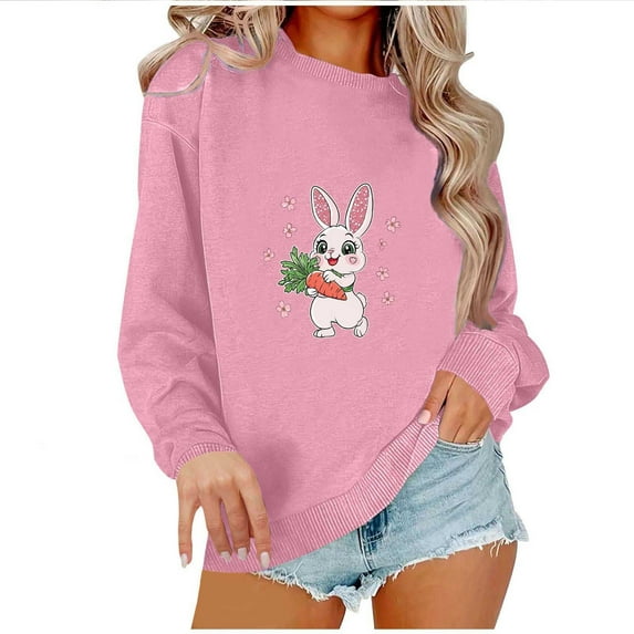Annhoo Easter Sweatshirts for Women Cute Graphic Print Crewneck Loose Pullover Long Sleeve Tops Casual Clothes