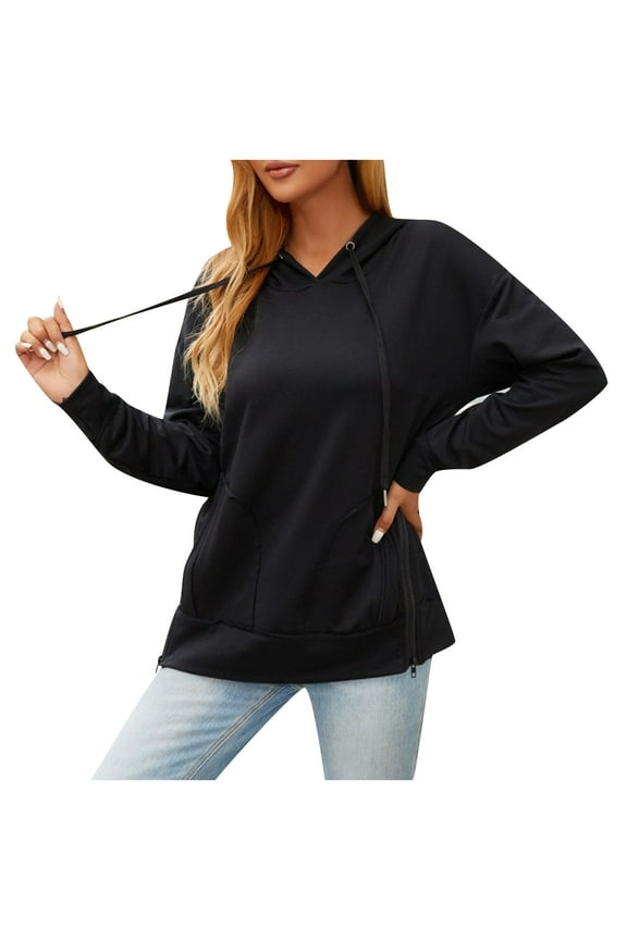 Fall Hoodies for Women 2025 Trendy Side Zipper Long Sleeved Pullover Shirts Casual Drawstring Thin Shirts