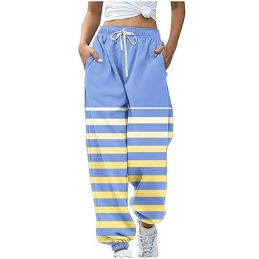 Annhoo Fall Joggers for Women Drawstring High Waisted Striped Sweatpants Ladies Gradient Colour Sports Trousers