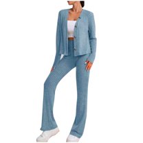 Annhoo Fall Outfits for Women 2 Piece Knitted Sets Casual Long Sleeve Button down Cardigan Sweaters with Flare Pants