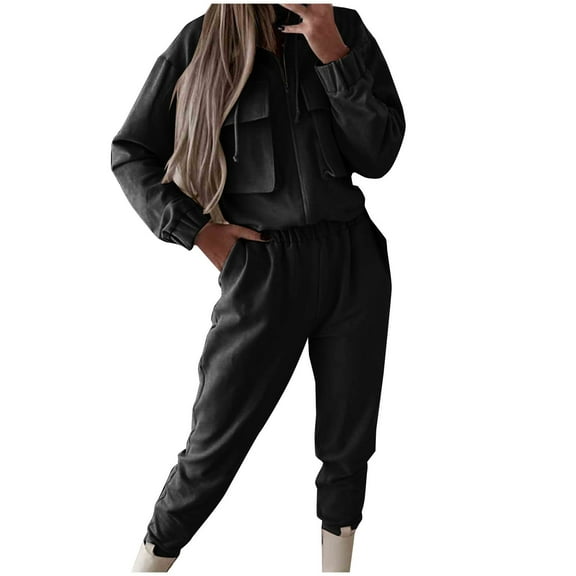 Annhoo Fall Outfits for Women 2 Piece Zip up Long Sleeve Bomber Jackets with Pockets High Waist Sweatpants Sets