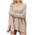 thumbnail image 1 of Annhoo Fall Sweaters for Women Baggy V Neck Long Sleeved Knitted Tops Trendy Side Slit Sweater Shirts, 1 of 8
