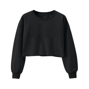 Annhoo Fall Sweatshirt for Women Casual Long Sleeve Crewneck Cropped Blouses Solid Color Comfy Pullover Shirts