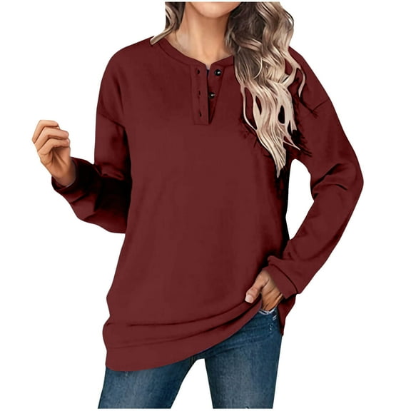 Annhoo Fall Sweatshirts for Women Quarter Button Long Sleeve Pullover Shirts Casual Solid Color Clothes