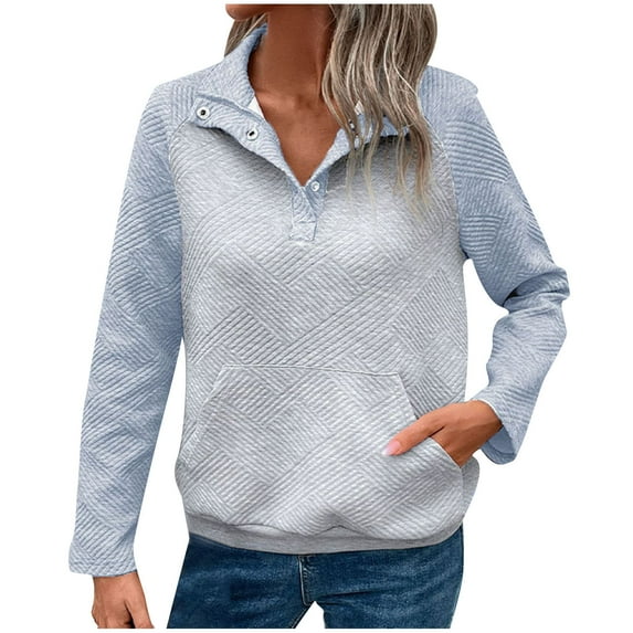 Annhoo Fall Sweatshirts for Women Loose Long Sleeve Half Button Lapel Tops Trendy Color Block Pullover Shirts