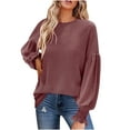 thumbnail image 1 of Annhoo Fall T Shirts for Women Crew Neck Ruffle Lantern Sleeve Blouses Casual Baggy Solid Color Pullover Tops, 1 of 7