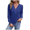 thumbnail image 1 of Annhoo Fall Tops for Women Trendy V Neck Long Sleeve Solid Color T Shirts Ladies Going out Lounge Blouses, 1 of 6
