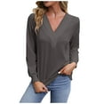 thumbnail image 1 of Annhoo Fall Tops for Women Trendy V Neck Long Sleeve Solid Color T Shirts Ladies Going out Lounge Blouses, 1 of 6
