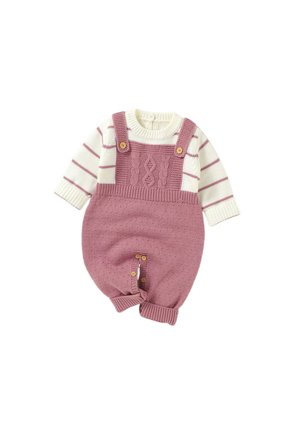 Fall Winter Baby Knitted Clothes Casual Long Sleeve 2 in 1 Rompers Newborn Color Block Striped Sweater Jumpsuits