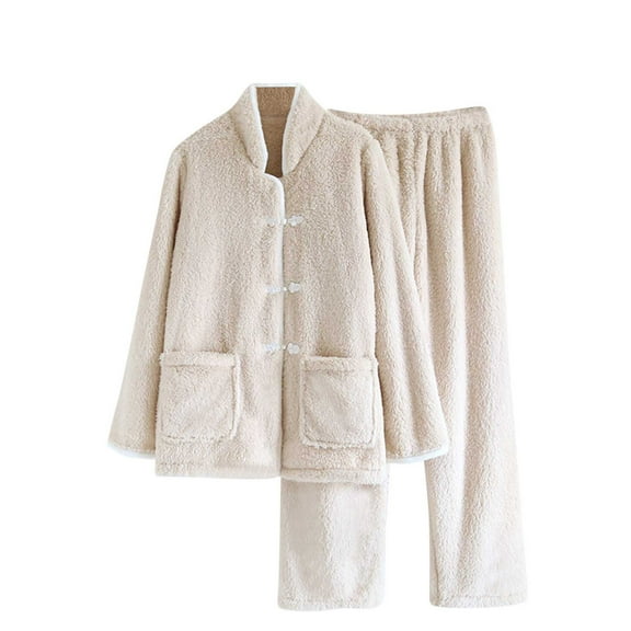 Annhoo Flannel Pj Sets for Women 2 Piece Matching Clothes Long Sleeve Button Fleece Jacket with Pockets Winterwarm Outfits