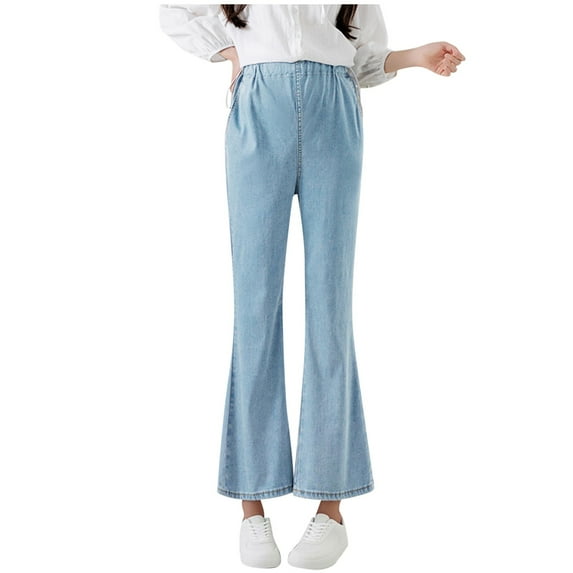 Annhoo Flare Pants for Maternity Womens Adjustable Waist Pregnancy Jeans Loose Work Trendy Casual Trousers with Pockets