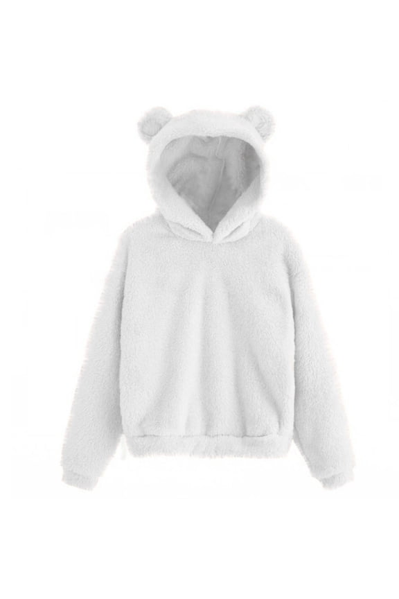 Fleece Hoodies for Women Winter Comfy Long Sleeve Fuzzy Sweatshirt Plus Size Cute Bear Ears Hooded Tops