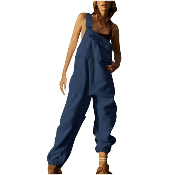 Annhoo Fleece Overalls for Women Winter Cozy Warm Suspender Straps Jumpsuits Casual Plush Overall with Pockets