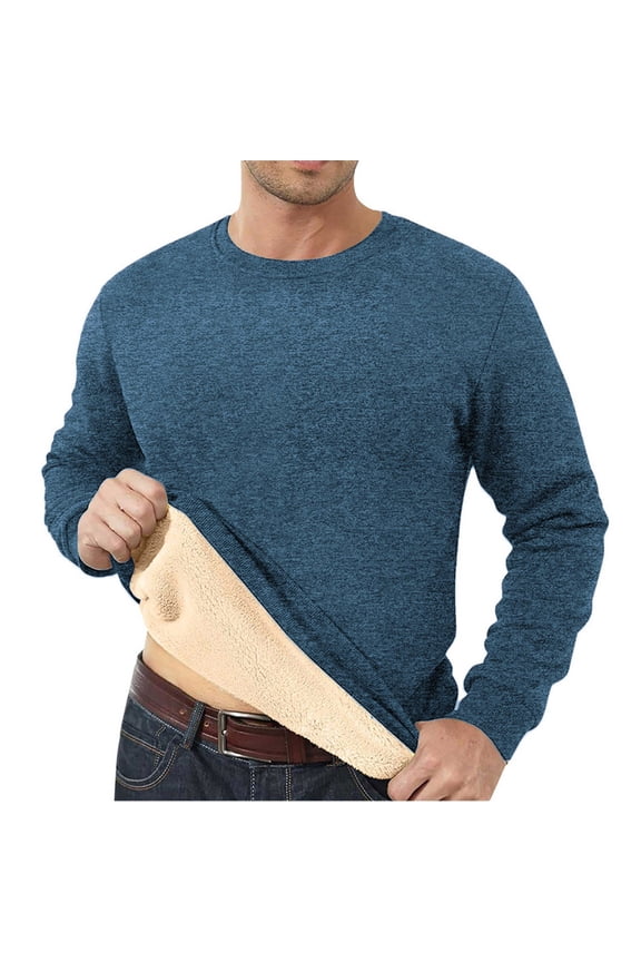 Fleece Shirts for Men Long Sleeve Crewneck Plain Thermal Comfortable Tops Casual Trendy Clothes