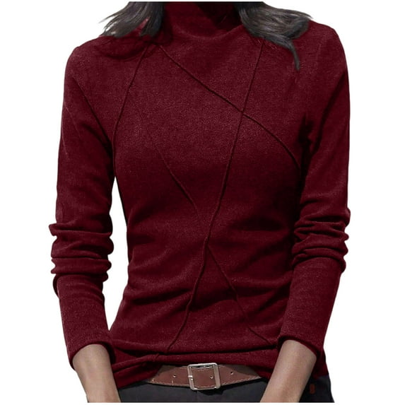 Annhoo Fleece Sweater for Women Striped Solid Color Mock Neck Long Sleeve Shirts Casual Fall Winter Warm Trendy Clothes