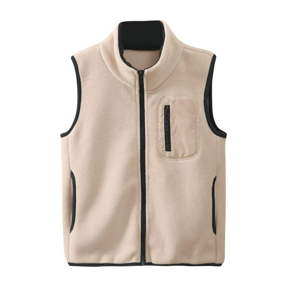 Annhoo Fleece Vest for Boys Girls Fall Winter Sleeveless Zipper up Thickened Waistcoat Kids Stand Neck Jackets with Pockets