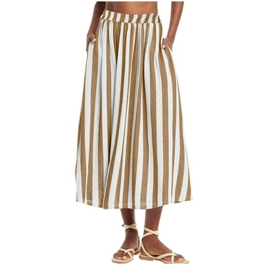 Annhoo Flowy Pants for Women Boho High Waisted Wide Leg Pants Loose Stripe Printed Lounge Cropped Trousers