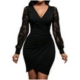 thumbnail image 1 of Annhoo Formal Dresses for Women Lace Patchwork Long Sleeve V Neck Wrap Knit Bodycon Dress Elegant Ruched Mini Dress, 1 of 6