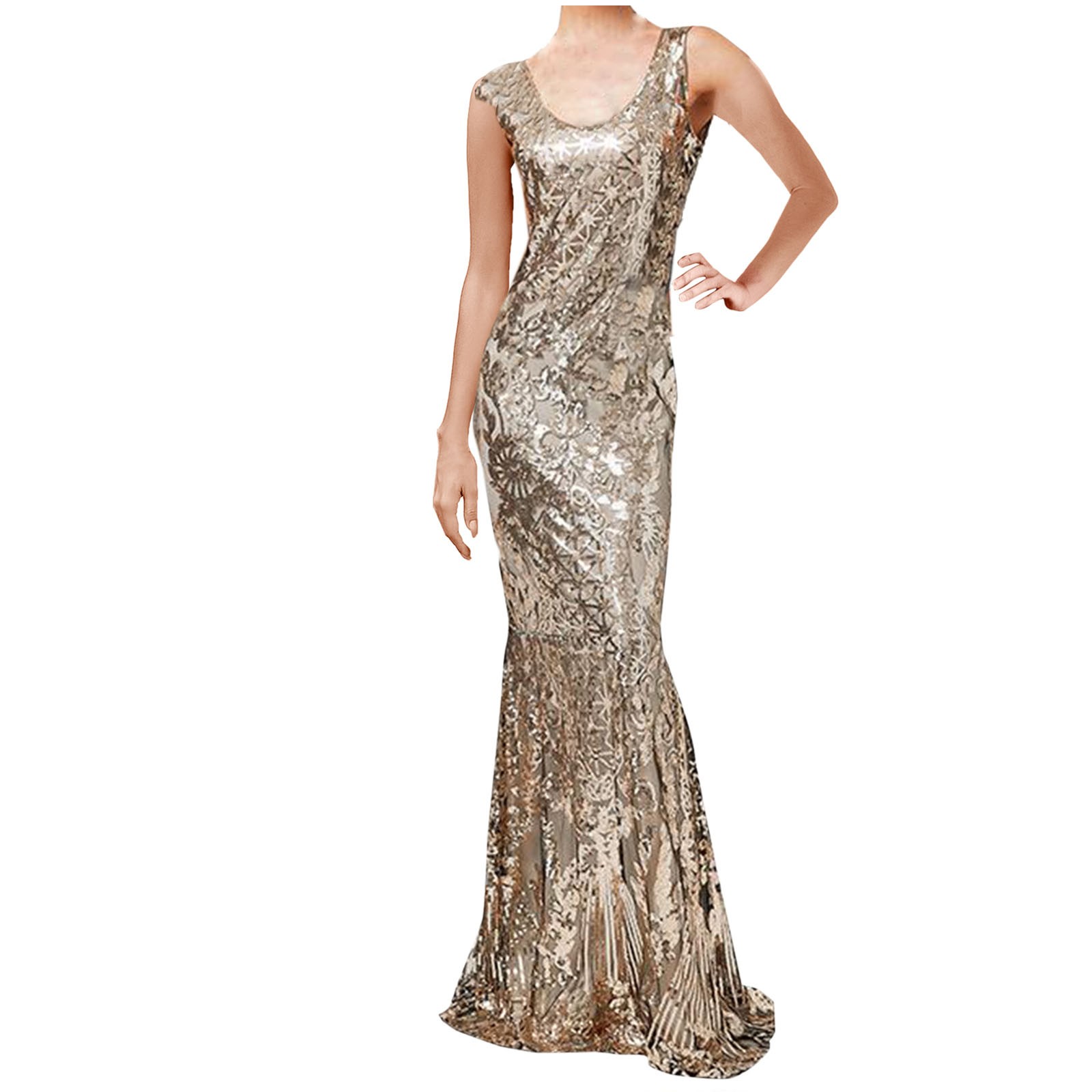 Annhoo Formal Dresses for Women Trendy Sequin Sleeveless Crewneck Maxi