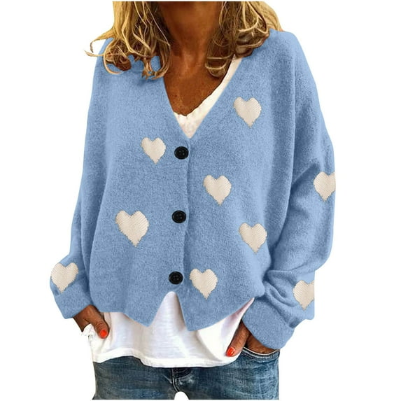 Annhoo Fuzzy Cardigan for Women Cute Graphic Printed Long Sleeve Button Front Sweater Tops Plus Size Fall Outwear
