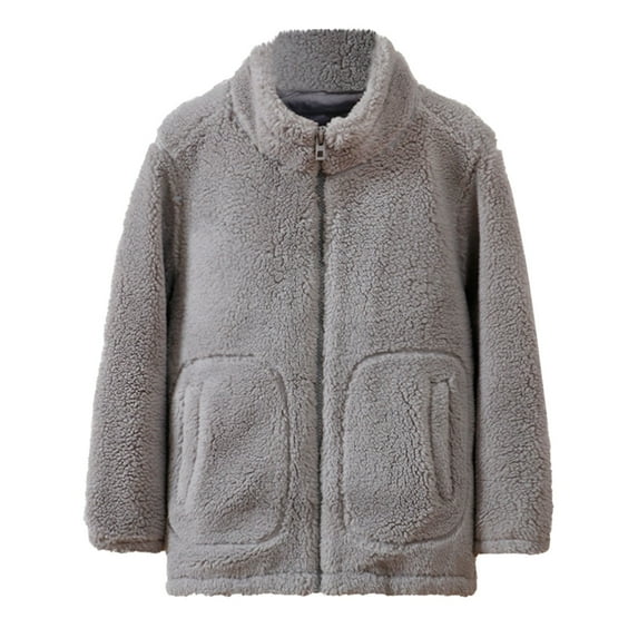Annhoo Fuzzy Jackets for Girls Winter Cozy Long Sleeve Zipper up Fleece Coats Kids Warm Stand Collared Outwear