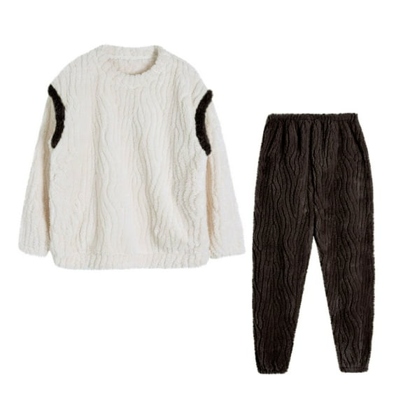 Annhoo Fuzzy Pajama Sets for Women Crew Neck Long Sleeve Sweaters and Plush Pants Winter 2 Piece Warm Homewear