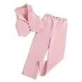 thumbnail image 1 of Annhoo Girl's 2 Piece Outfits Sleeveless Button down Lapel Tank Tops and Straight Leg Dress Pants Kids Clothes, 1 of 6