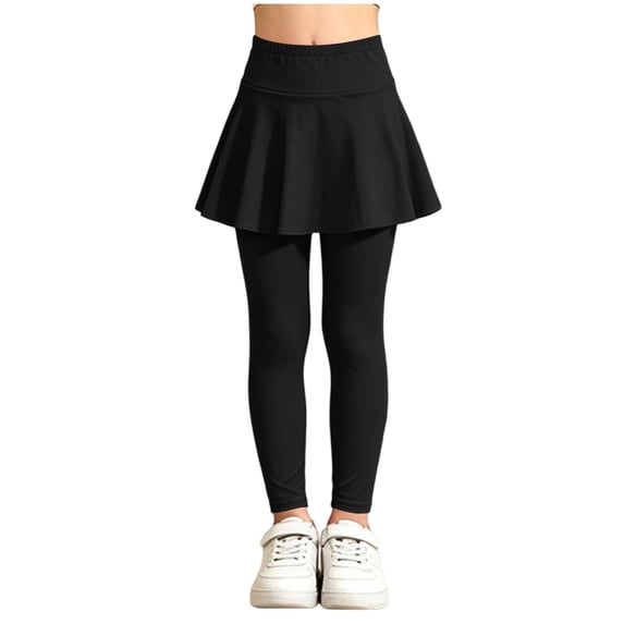 Annhoo Girl's Athletic Skirted Leggings High Rise Attached Flare Skirt Soft Stretch Gym Workout Layering Trousers