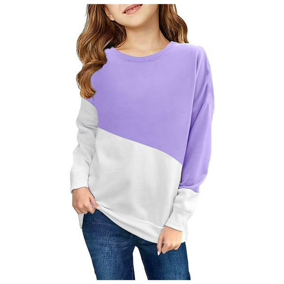 Annhoo Girl's Color Block Sweatshirts Kids Casual Long Sleeve Round Neck Pullover Shirts 2025 Fall Clothes