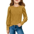 thumbnail image 1 of Annhoo Girl's Knitted Sweater Tops Soft Puff Long Sleeve Round Neck Shirts Lightweight Comfort Pullover Kids Clothes, 1 of 8