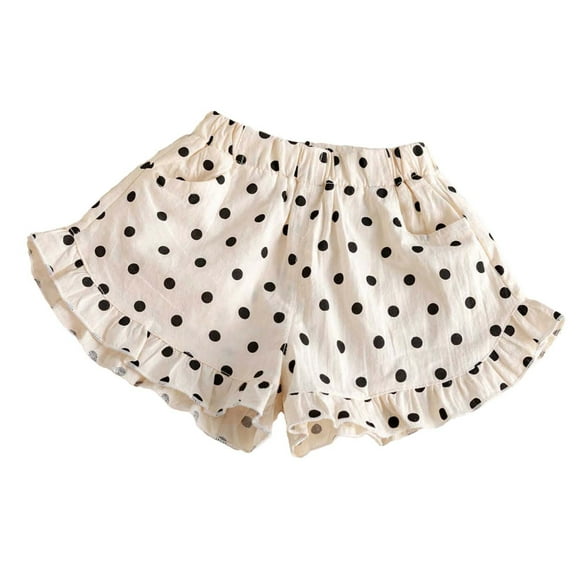 Annhoo Girl's Summer Casual Shorts Cotton Polka Dot Ruffle Elastic Waisted Wide Leg Cute Shorts 6 Months-7 Years