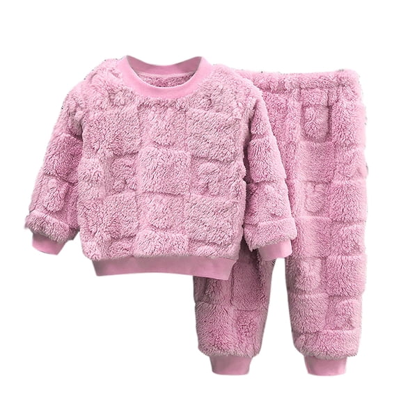 Annhoo Girl's Winter Warm Fleece Clothes 2 Piece Casual Outfits Long Sleeve Crew Neck Tops with Plush Pants Loungewear