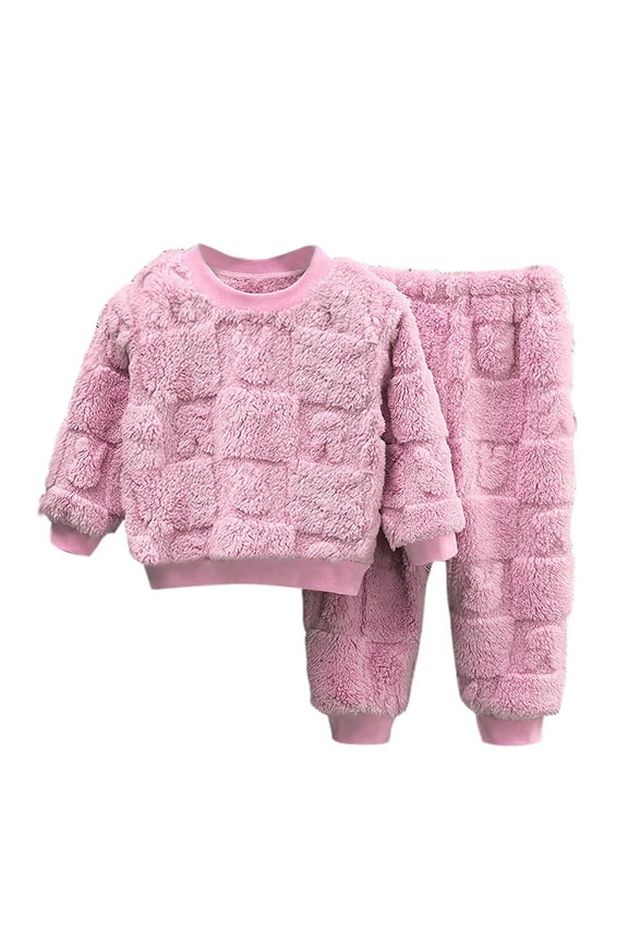 Girl's Winter Warm Fleece Clothes 2 Piece Casual Outfits Long Sleeve Crew Neck Tops with Plush Pants Loungewear