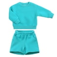 thumbnail image 1 of Annhoo Girls 2 Piece Sports Outfits Long Sleeve Round Neck Sweatshirts and Shorts Kids Casual Jogger Sweatsuits, 1 of 6