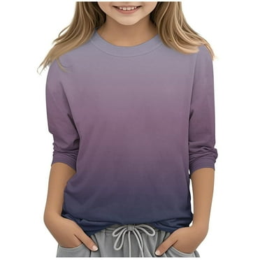 Annhoo Girls 3/4 Sleeve T Shirts Kids Spring Crewneck Gradient Color Tees Loose Vacation Lounge Tops 3-11years