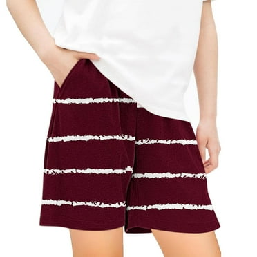 Annhoo Girls Athletic Shorts High Waisted Summer Running Shorts Trendy Stripes Printed Sports Shorts with Pockets