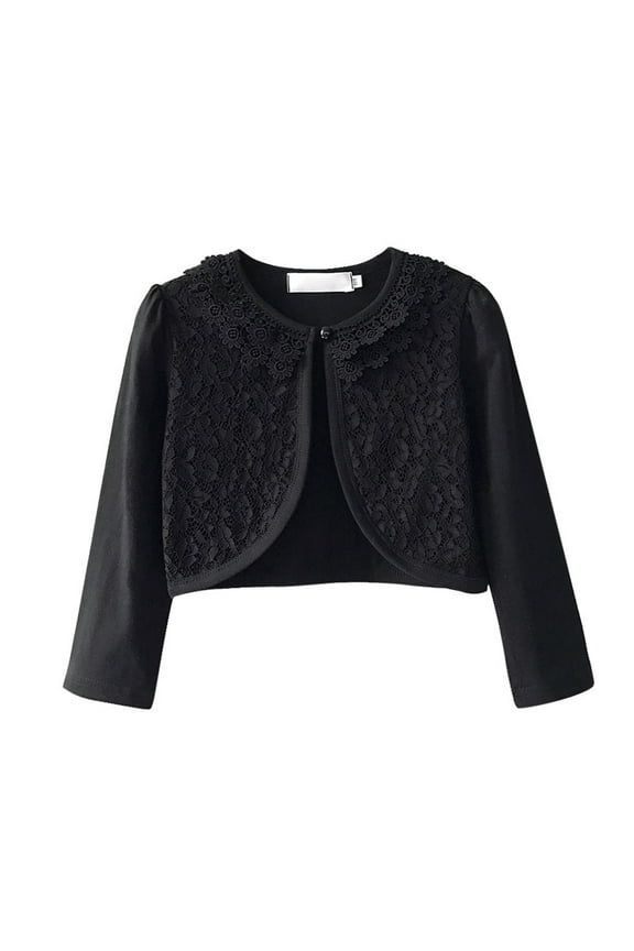 Girls Cardigan Sweater Fall Long-Sleeved Button Closure Shrugs Knitwear Baby Cute Lace Dress Cover Up
