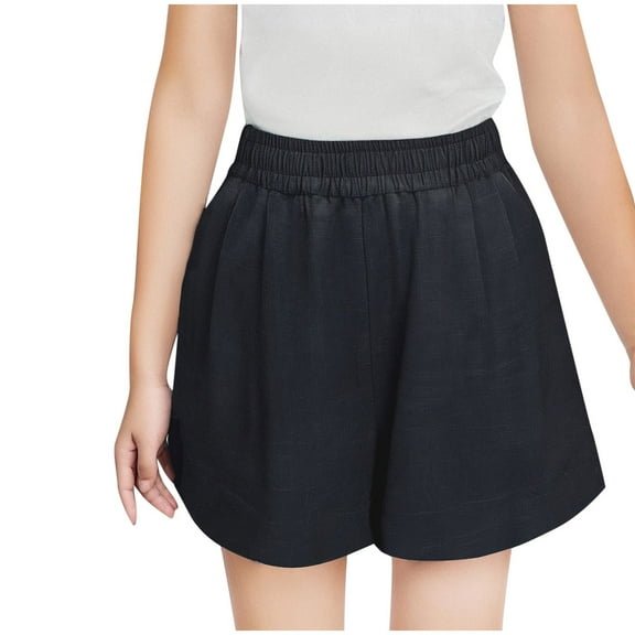 Annhoo Girls Cotton Linen Shorts 2025 Summer Elastic Waisted Loose Casual Wide Leg Trendy Comfy Shorts 8-15 Years