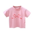thumbnail image 1 of Annhoo Girls Cotton Tops Summer Crew Neck Short Sleeve Bow Printed Casual Comfy Cute Basic Blouses 3-12years, 1 of 8