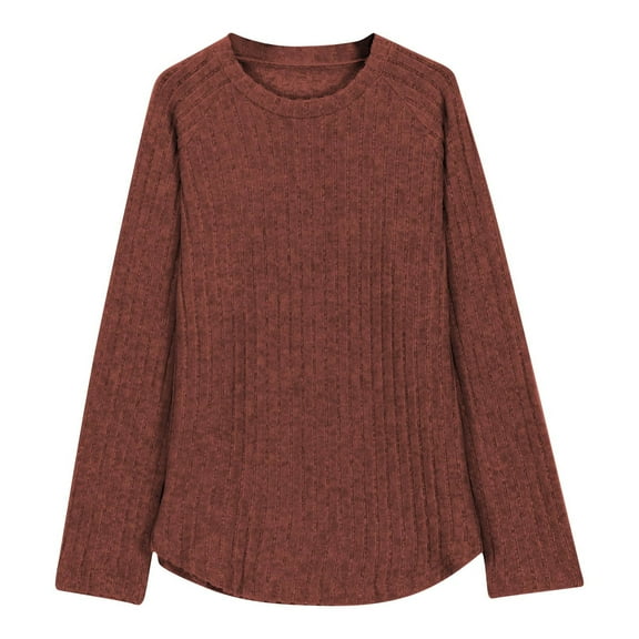 Annhoo Girls Long Sleeve Shirts Kids Casual Crewneck Knitted Blouses Spring Curved Hem Tunics Children's Clothes