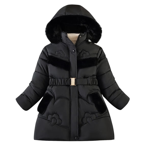 Annhoo Girls Puffer Jackets Winter Windproof Warm Long Sleeve Zip up Padded Hooded Coats Children's Mid Length Clothes